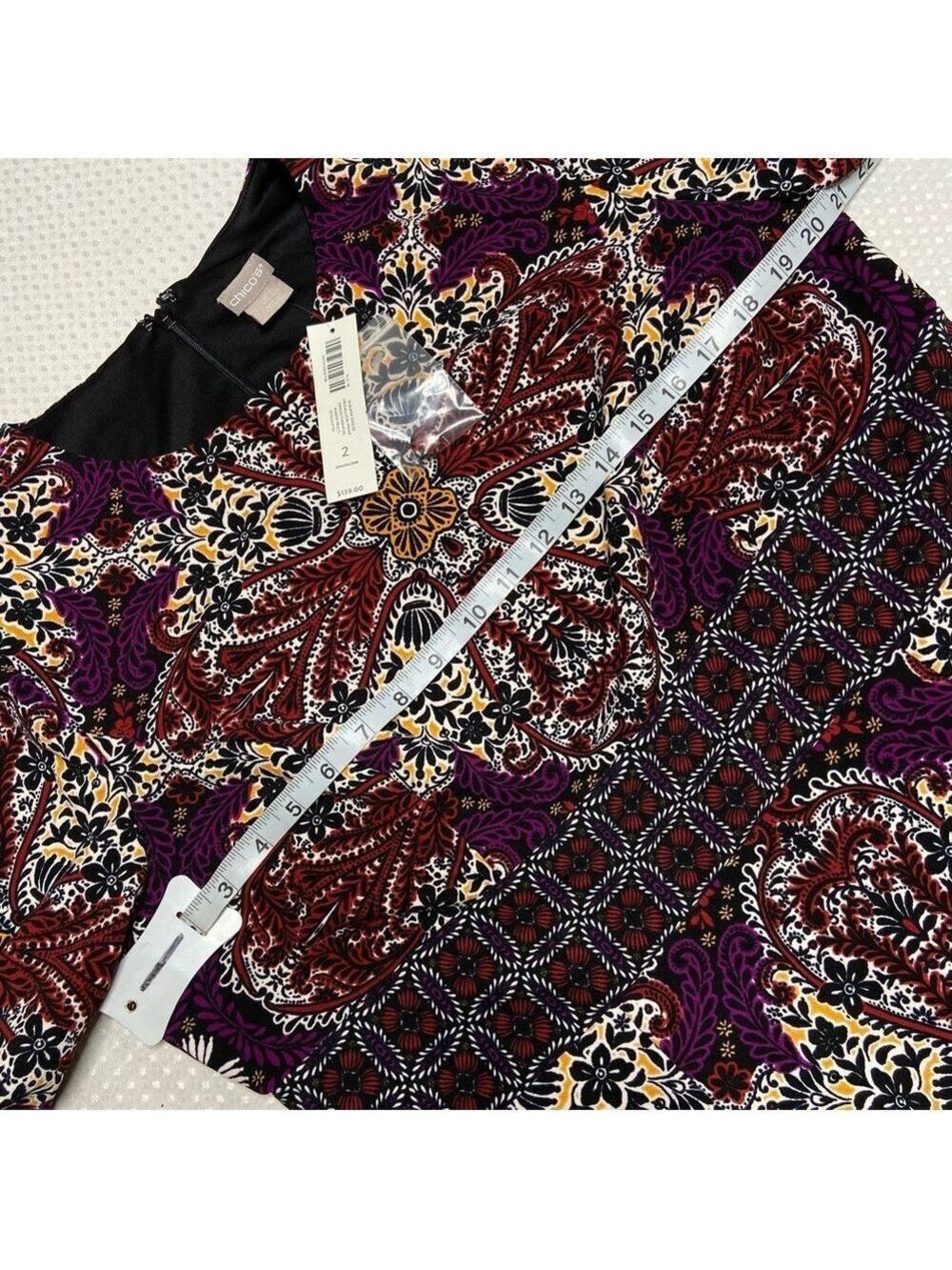 Chico's Long Sleeve Medallion Print Sheath Dress in Warm Colors Size 2 (10-12) - Picture 7 of 12